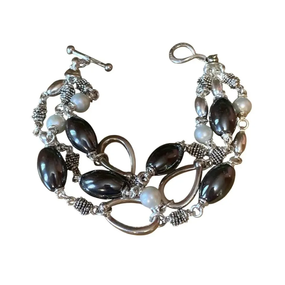 Michael Dawkins Bracelet Sterling Silver, Hematite and Pearl Multi Strand - Picture 2 of 9